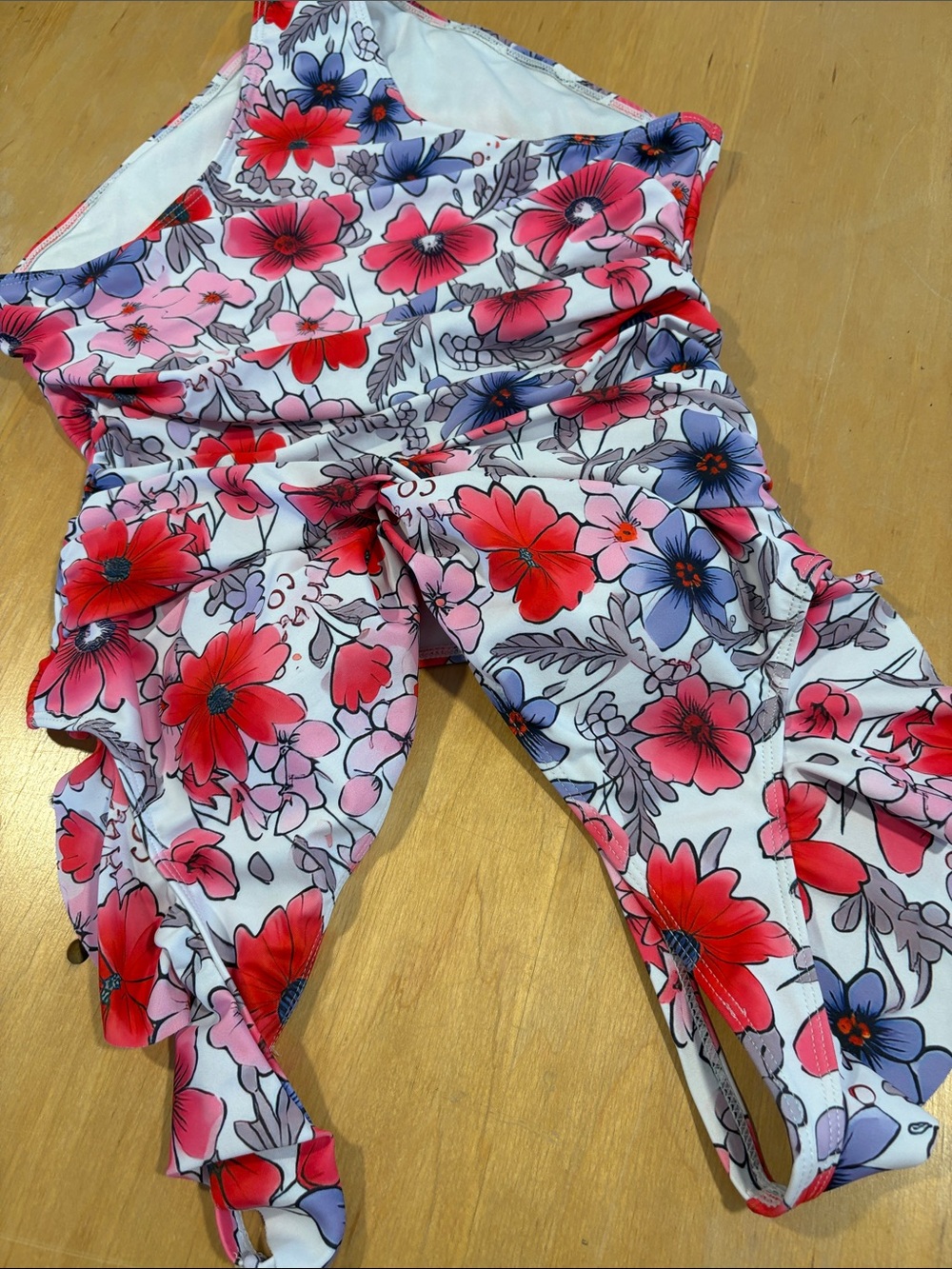 Girls Floral One-Piece Swimsuit in White with Pink & Red Flowers